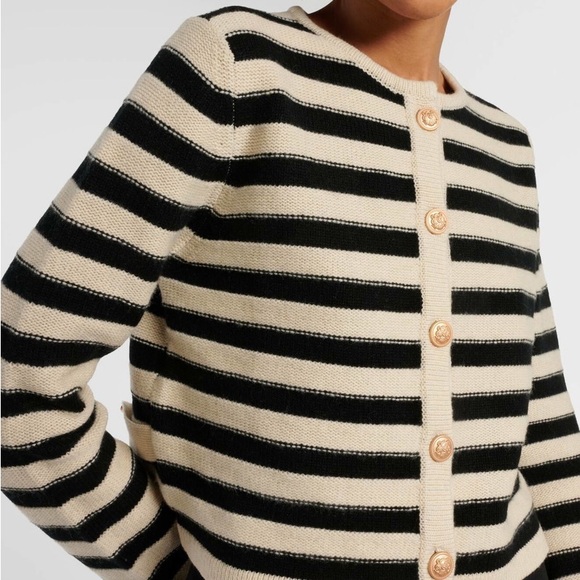 Allude Sweaters - Striped Black and Cream Cardigan